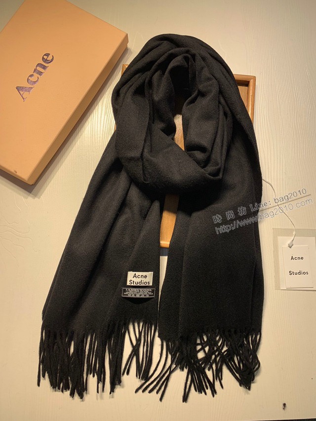 ACNE黑色輕水波紋羊絨圍巾女士披肩  mmj1144
